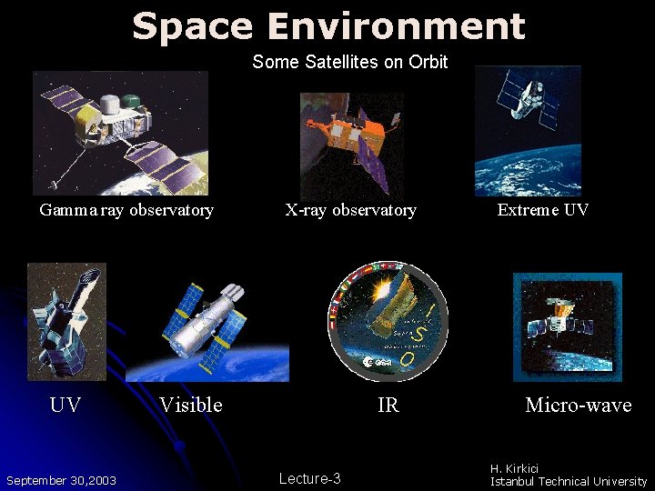Space Environment Some Satellites on Orbit Gamma ray observatory UV September 30, 2003 X-ray Space Environment Some Satellites on Orbit Gamma ray observatory UV September 30, 2003 X-ray