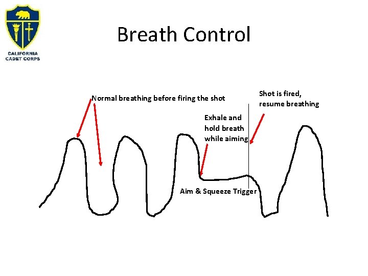 Breath Control Normal breathing before firing the shot Exhale and hold breath while aiming Breath Control Normal breathing before firing the shot Exhale and hold breath while aiming