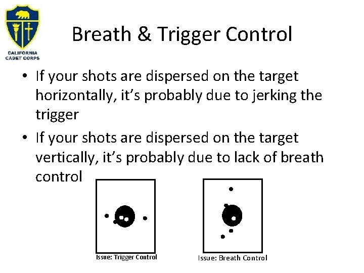 Breath & Trigger Control • If your shots are dispersed on the target horizontally,