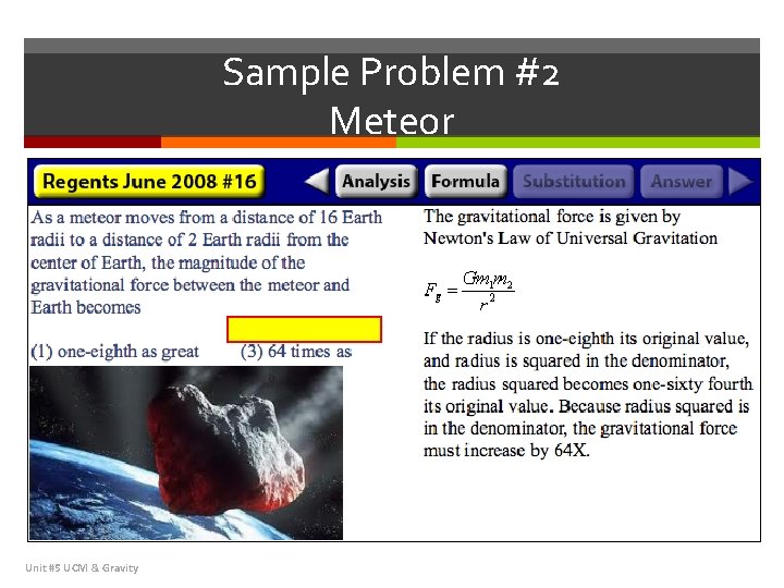 Sample Problem #2 Meteor Unit #5 UCM & Gravity 