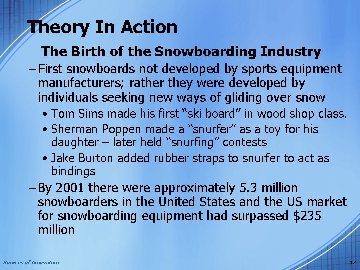 Theory In Action The Birth of the Snowboarding Industry – First snowboards not developed