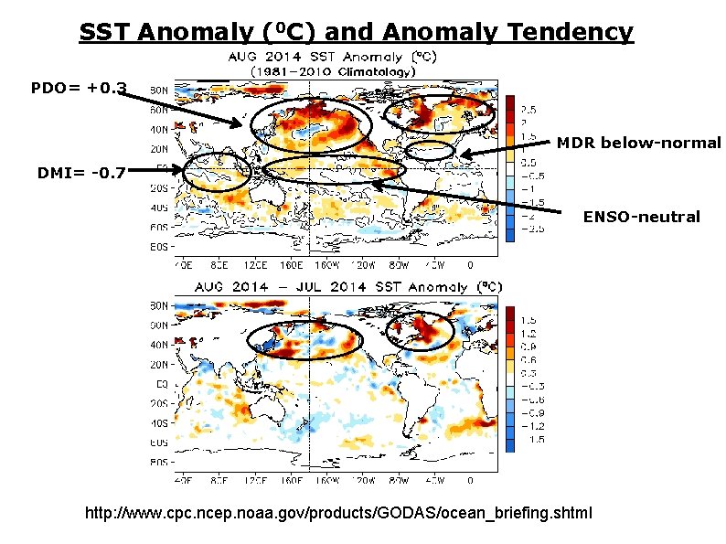SST Anomaly (0 C) and Anomaly Tendency PDO= +0. 3 MDR below-normal DMI= -0. SST Anomaly (0 C) and Anomaly Tendency PDO= +0. 3 MDR below-normal DMI= -0.