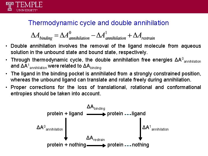 Thermodynamic cycle and double annihilation • Double annihilation involves the removal of the ligand