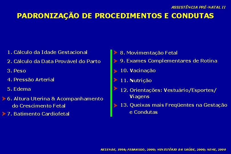 ASSISTÊNCIA PRÉ-NATAL II PADRONIZAÇÃO DE PROCEDIMENTOS E CONDUTAS 1. Cálculo da Idade Gestacional 8.