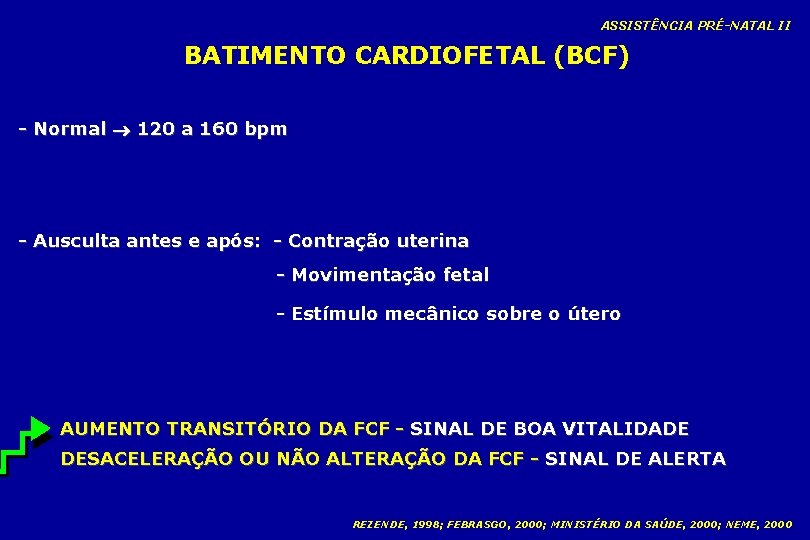 ASSISTÊNCIA PRÉ-NATAL II BATIMENTO CARDIOFETAL (BCF) - Normal 120 a 160 bpm - Ausculta