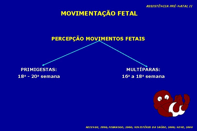 ASSISTÊNCIA PRÉ-NATAL II MOVIMENTAÇÃO FETAL PERCEPÇÃO MOVIMENTOS FETAIS PRIMIGESTAS: MULTÍPARAS: 18 a - 20