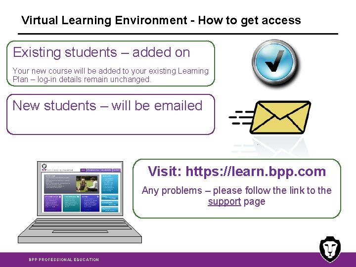 Virtual Learning Environment - How to get access Existing students – added on Your