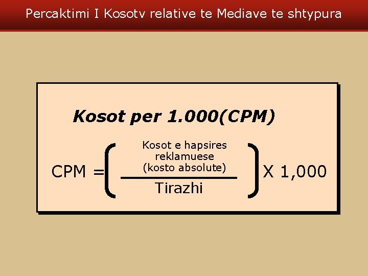Percaktimi I Kosotv relative te Mediave te shtypura Kosot per 1. 000(CPM) CPM =