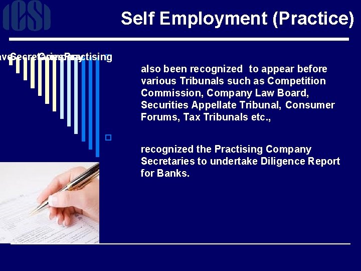Self Employment (Practice) ave Secretaries Company Practising o also been recognized to appear before