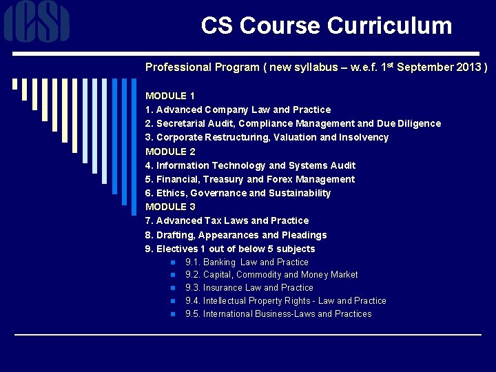 CS Course Curriculum Professional Program ( new syllabus – w. e. f. 1 st