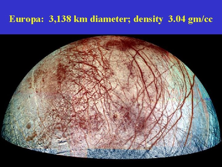 Europa: 3, 138 km diameter; density 3. 04 gm/cc 