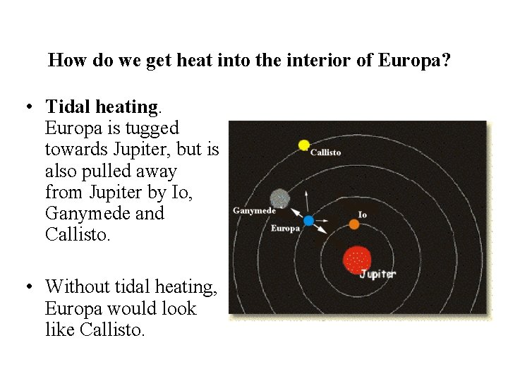 How do we get heat into the interior of Europa? • Tidal heating. Europa