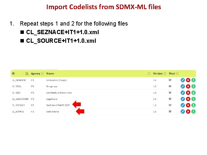 Import Codelists from SDMX-ML files 1. Repeat steps 1 and 2 for the following