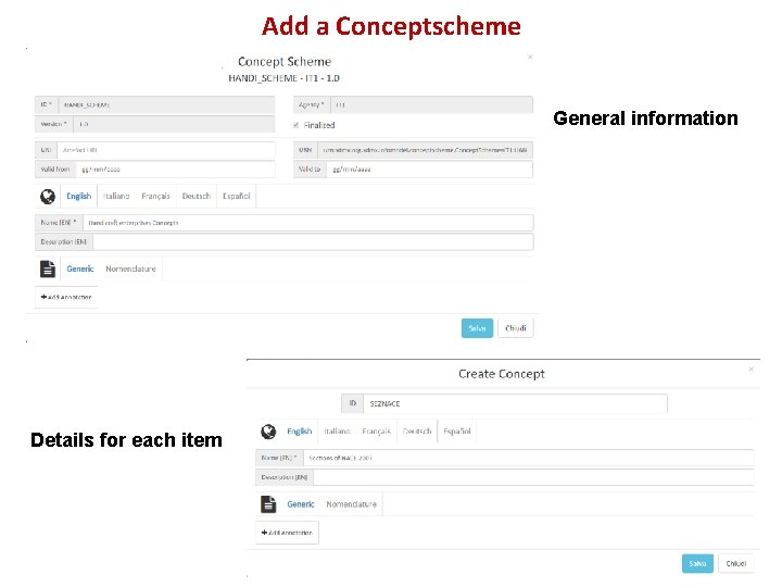 Add a Conceptscheme General information Details for each item 