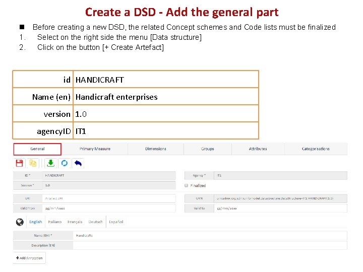 Create a DSD - Add the general part n Before creating a new DSD,