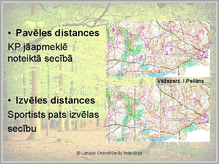  • Pavēles distances KP jāapmeklē noteiktā secībā Vēžezers. I. Peilāns • Izvēles distances
