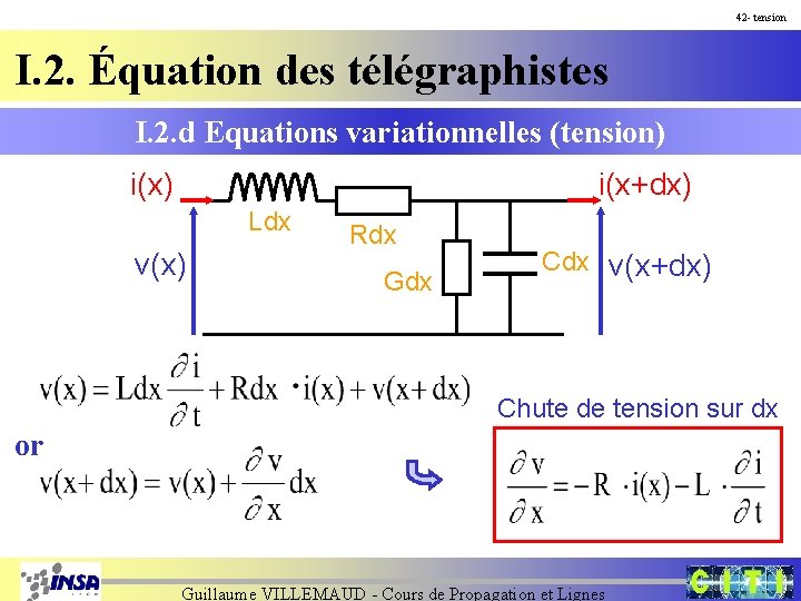 42 - tension I. 2. Équation des télégraphistes I. 2. d Equations variationnelles (tension)