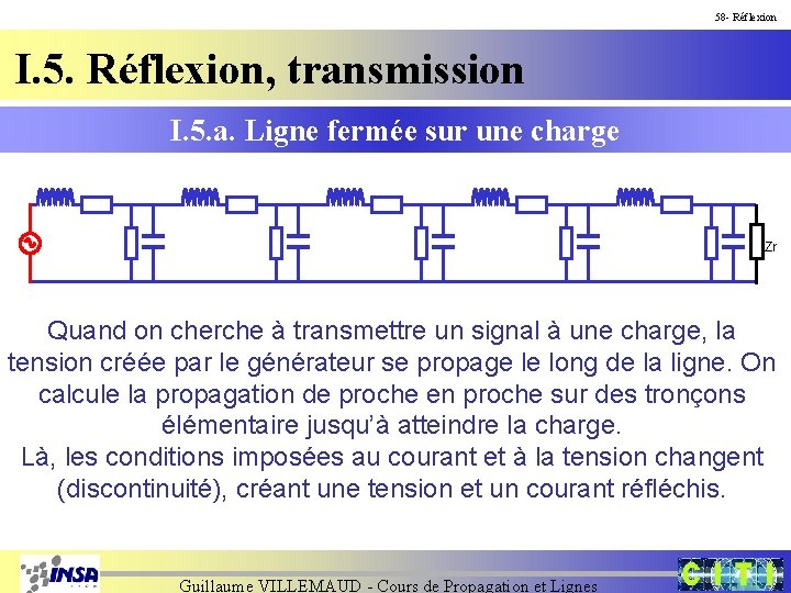 58 - Réflexion I. 5. Réflexion, transmission I. 5. a. Ligne fermée sur une