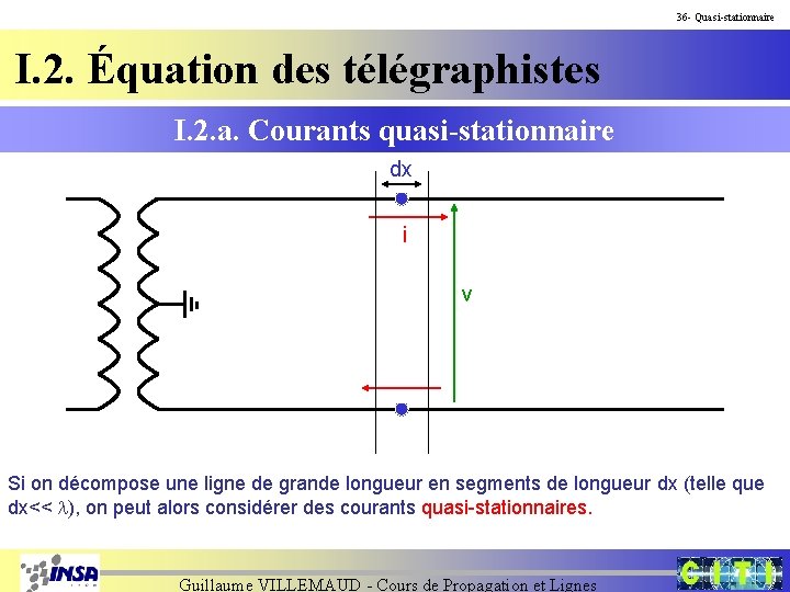 36 - Quasi-stationnaire I. 2. Équation des télégraphistes I. 2. a. Courants quasi-stationnaire dx