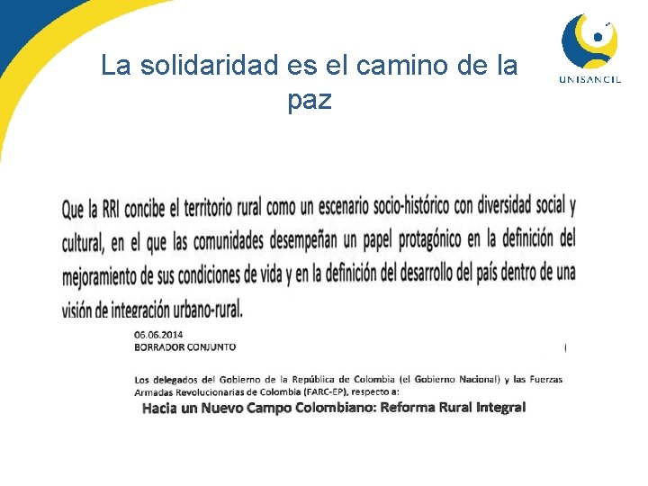 La solidaridad es el camino de la paz 