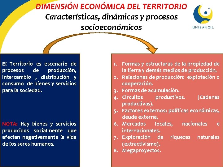 DIMENSIÓN ECONÓMICA DEL TERRITORIO Características, dinámicas y procesos socioeconómicos El Territorio es escenario de