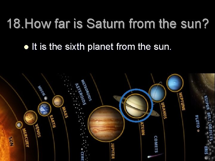 18. How far is Saturn from the sun? l It is the sixth planet