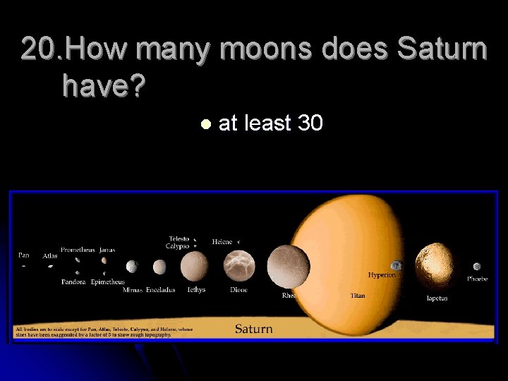 20. How many moons does Saturn have? l at least 30 