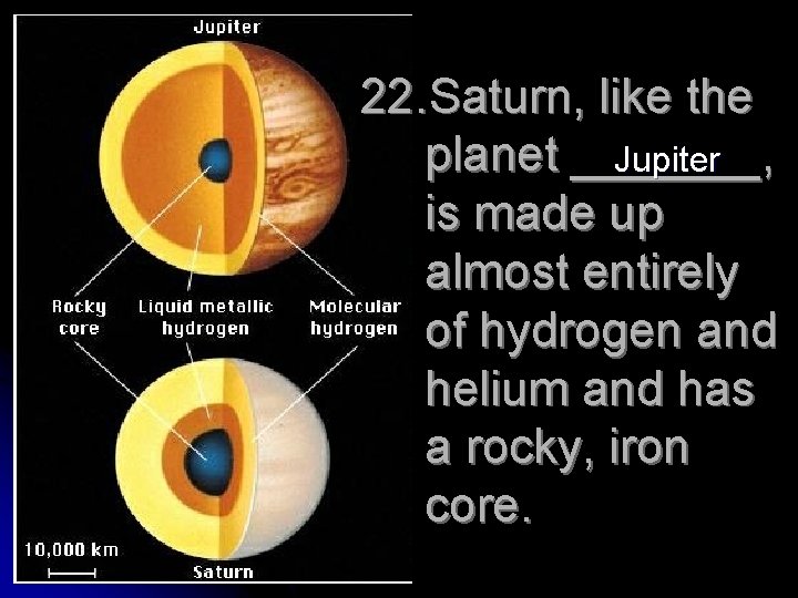 22. Saturn, like the planet _______, Jupiter is made up almost entirely of hydrogen