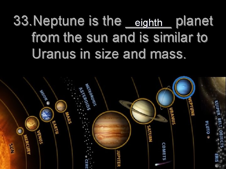 33. Neptune is the ______ eighth planet from the sun and is similar to