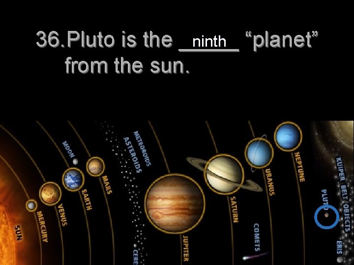 ninth “planet” 36. Pluto is the _____ from the sun. 