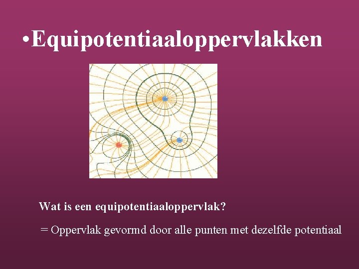  • Equipotentiaaloppervlakken Wat is een equipotentiaaloppervlak? = Oppervlak gevormd door alle punten met