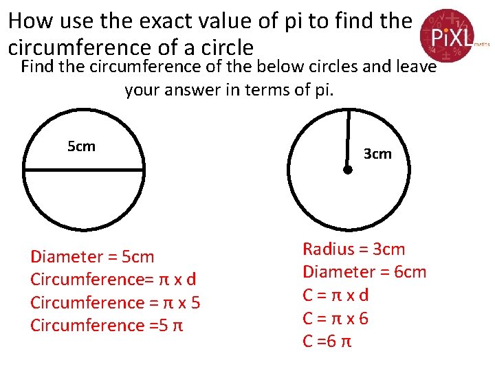 Grade C Using Pi Understand the value of