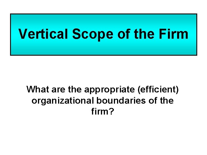 Verticalscope Strategy Vertical Scope of the Firm What are the