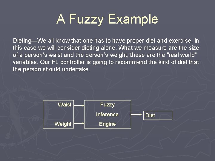A Fuzzy Example Dieting—We all know that one has to have proper diet and