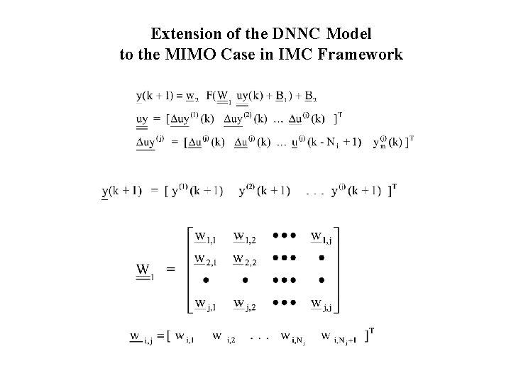 Extension of the DNNC Model to the MIMO Case in IMC Framework 