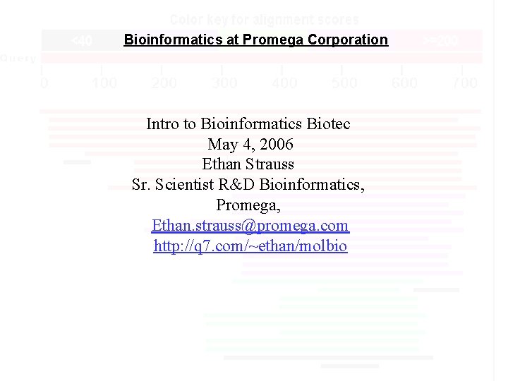 Bioinformatics at Promega Corporation Intro to Bioinformatics Biotec May 4, 2006 Ethan Strauss Sr.