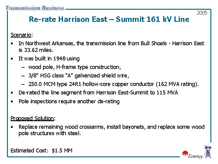 Re-rate Harrison East – Summit 161 k. V Line 2005 Scenario: • In Northwest