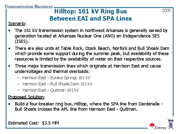 Scenario: Hilltop: 161 k. V Ring Bus Between EAI and SPA Lines 2005 •