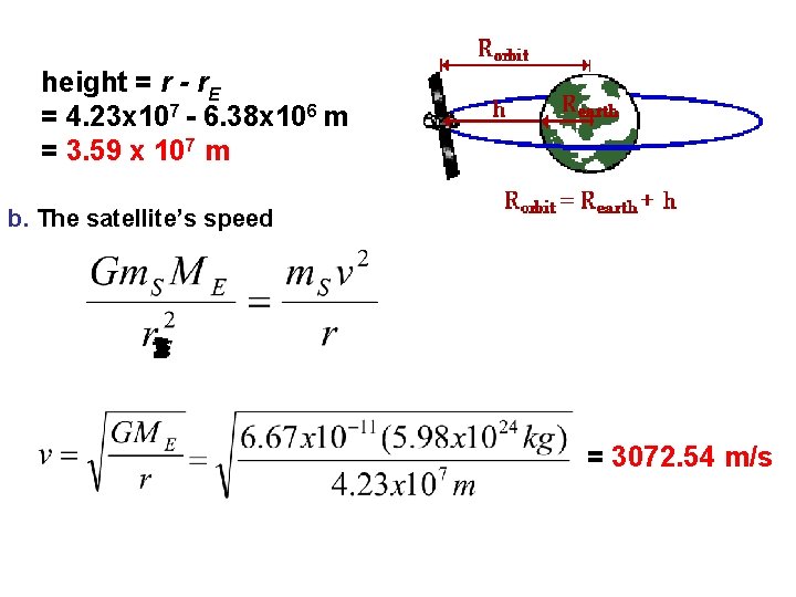 height = r - r. E = 4. 23 x 107 - 6. 38