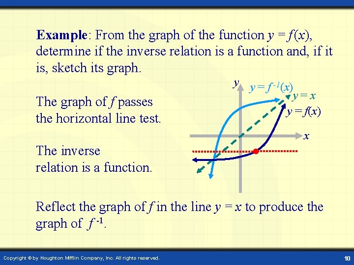 Example: From the graph of the function y = f (x), determine if the Example: From the graph of the function y = f (x), determine if the