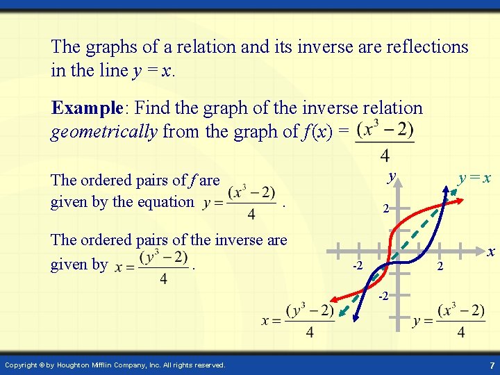 The graphs of a relation and its inverse are reflections in the line y The graphs of a relation and its inverse are reflections in the line y