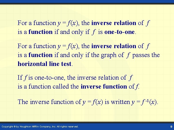 For a function y = f (x), the inverse relation of f is a For a function y = f (x), the inverse relation of f is a