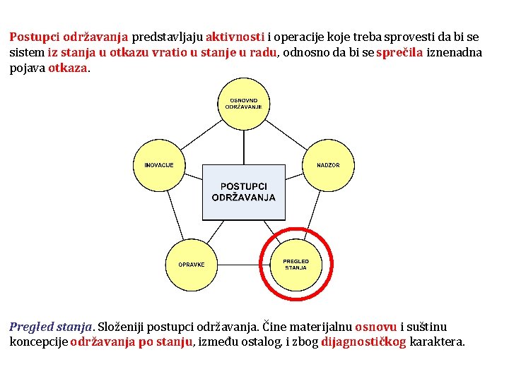 Postupci održavanja predstavljaju aktivnosti i operacije koje treba sprovesti da bi se sistem iz