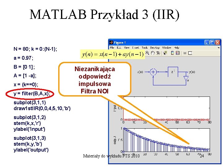 MATLAB Przykład 3 (IIR) N = 80; k = 0: (N-1); a = 0.