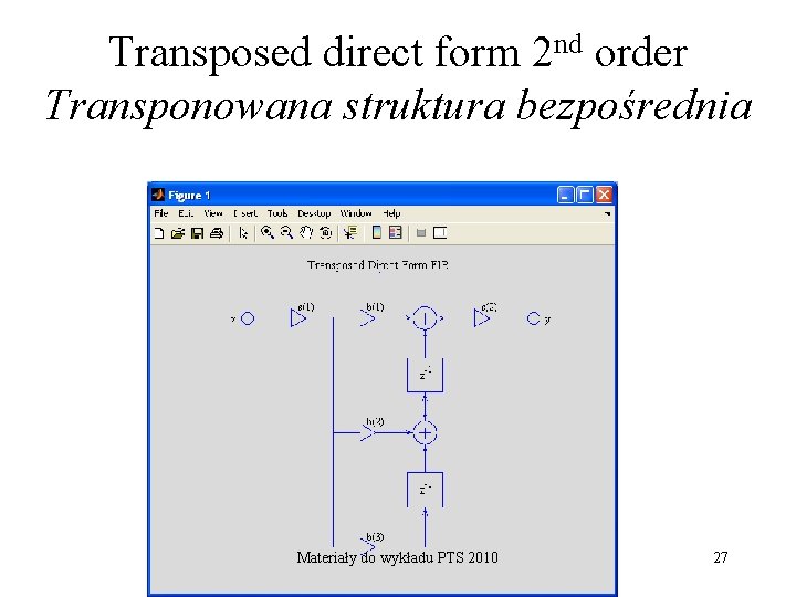 Transposed direct form 2 nd order Transponowana struktura bezpośrednia Materiały do wykładu PTS 2010