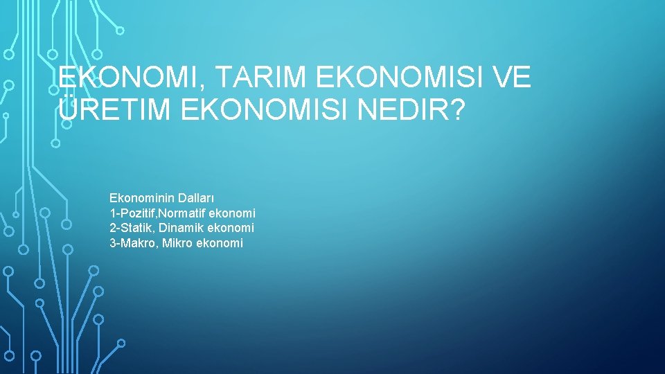 EKONOMI, TARIM EKONOMISI VE ÜRETIM EKONOMISI NEDIR? Ekonominin Dalları 1 -Pozitif, Normatif ekonomi 2