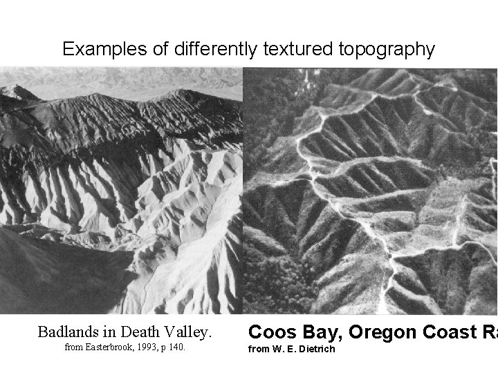 Examples of differently textured topography Badlands in Death Valley. from Easterbrook, 1993, p 140.