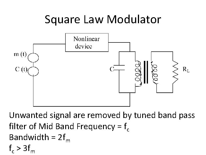 Square Law Modulator Unwanted signal are removed by tuned band pass filter of Mid