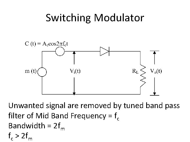 Switching Modulator Unwanted signal are removed by tuned band pass filter of Mid Band