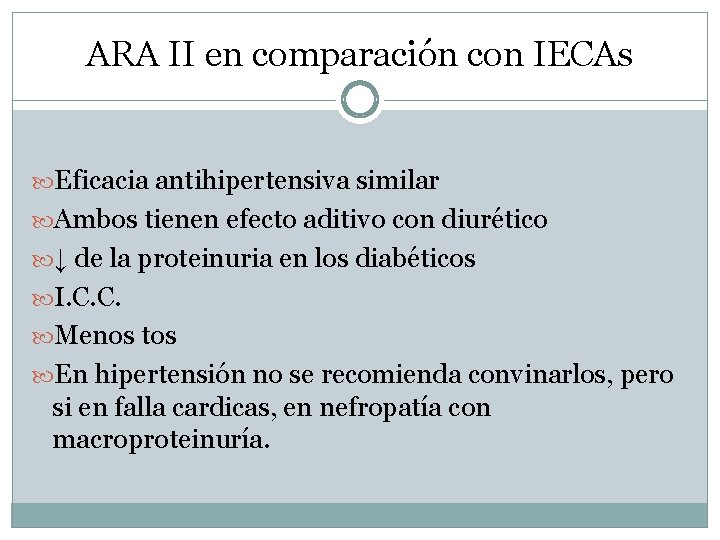 ARA II en comparación con IECAs Eficacia antihipertensiva similar Ambos tienen efecto aditivo con